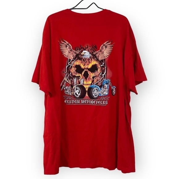 Men’s Red Graphic T Shirt Motorcycle Flaming Skull Tee Size 3XL Ride to Live - Picture 2 of 7